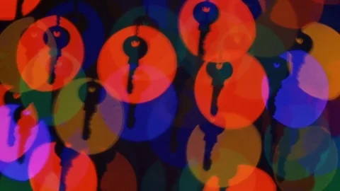 Abstract keys in move on the background blue, orange, red, green circles Stock Footage 72822235