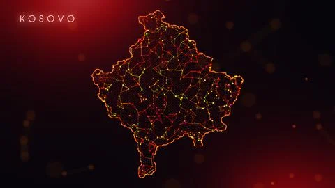 Abstract Kosovo Map Digital Network Background With Red And Orange Plexus Dot Stock Illustration