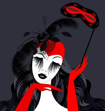 Abstract lady with red mask Stock Illustration