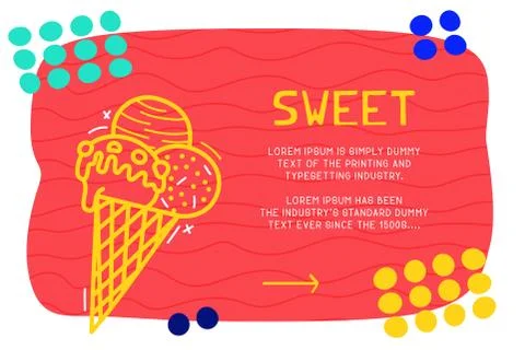 Abstract landing page pattern with different element, text block and doodle i Stock Illustration