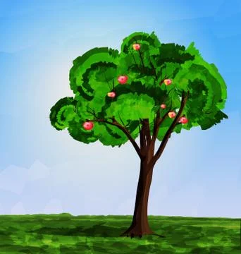 Abstract landscape with apple tree Stock Illustration