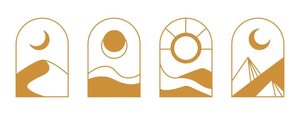 Abstract Landscape Arch Set Boho Minimal Line Art Stock Illustration