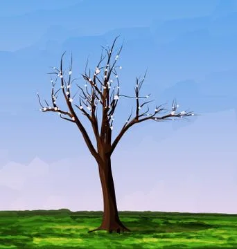Abstract landscape with blooming tree Stock Illustration