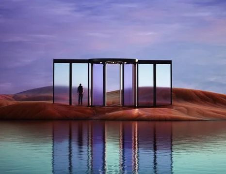 Abstract landscape with a door Illustrazione stock