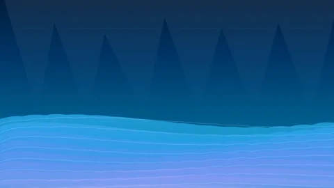 Abstract landscape featuring dark triangular peaks over layered blue waves Vidéo 335149713