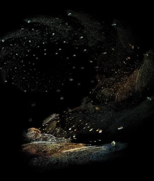 Abstract landscape with flying objects Illustrazione stock