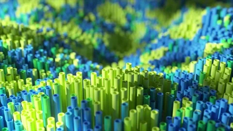 Abstract landscape is forming rolling hills with countless green and blue tubes Stock Footage 296550130