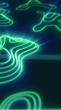 An abstract landscape with glowing green waves forming undulating curves. A.. Stock Illustration
