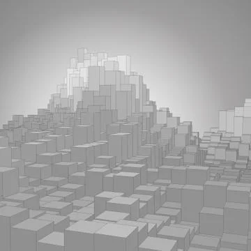 Abstract landscape with gray cubes. Abstract topographies of digital space. F Stock Illustration