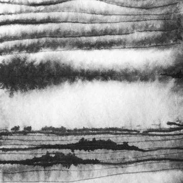 Abstract landscape ink hand drawn illustration. Black and white ink winter la Stock Illustration