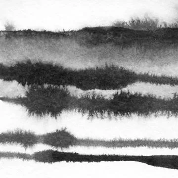 Abstract landscape ink hand drawn illustration. Black and white ink winter la Stock Illustration