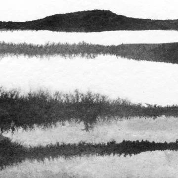 Abstract landscape ink hand drawn illustration. Black and white ink winter la Stock Illustration