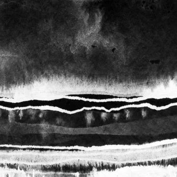Abstract landscape ink hand drawn illustration. Black and white ink winter la Stock Illustration
