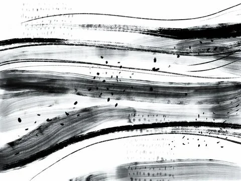 Abstract landscape ink hand drawn illustration. Black and white ink winter Stock Illustration