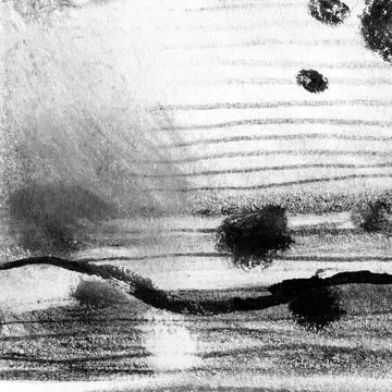 Abstract landscape ink hand drawn illustration. Black and white ink winter Stock Illustration