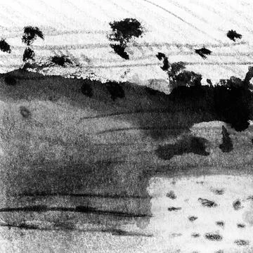 Abstract landscape ink hand drawn illustration. Black and white ink winter Stock Illustration