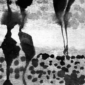 Abstract landscape ink hand drawn illustration. Black and white ink winter Stock Illustration