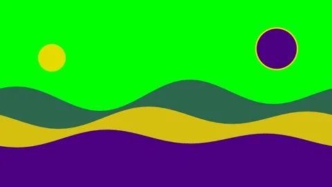 Abstract landscape with layered hills and celestial orbs in bright colors Vídeos de archivo 340905201