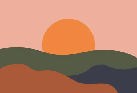 Abstract landscape modern flat style. Nature, mountains, location terrain Stock Illustration