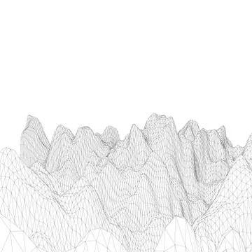 Abstract landscape. Mountain surface. Vector outline illustration. Stock Illustration