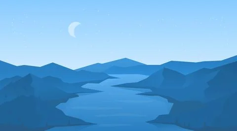 Abstract landscape with mountains and river Illustrazione stock