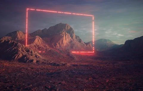 Abstract landscape with neon lights. Stock Illustration