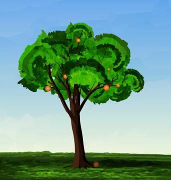 Abstract landscape with orange tree Stock Illustration