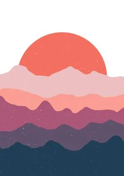 Abstract landscape poster. Boho mountain background, contemporary minimal art Stock Illustration