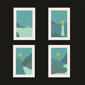 Abstract landscape posters set vector illustration Stock Illustration