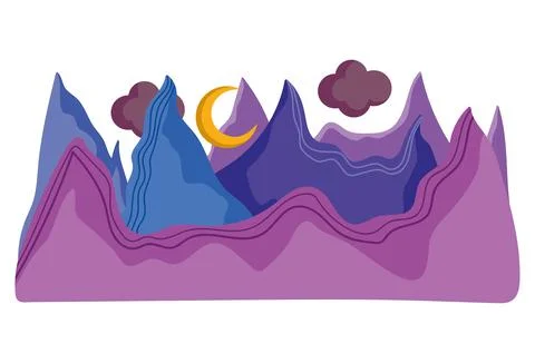 Abstract landscape sky moon clouds and mountains element Ilustração Stock