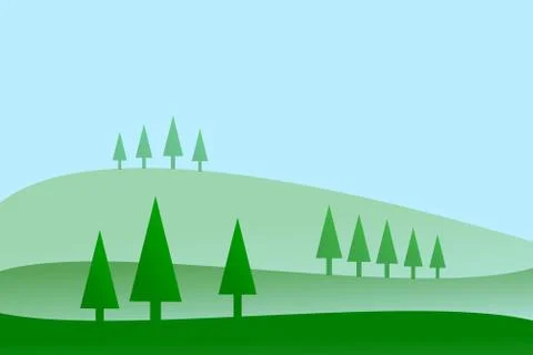 Abstract landscape with some pines Stock Illustration