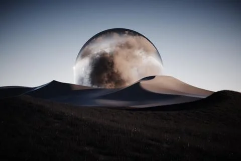 Abstract landscape with a sphere Stock Illustration