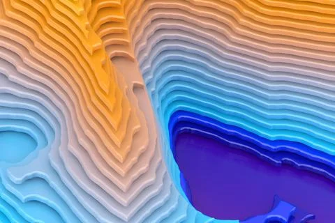 Abstract Landscape Topologic Layers Cut Style Scene with Mount and Sea. 3d Re Stock Illustration