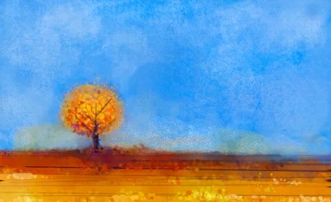 Abstract landscape, tree and field oil painting Stock Illustration
