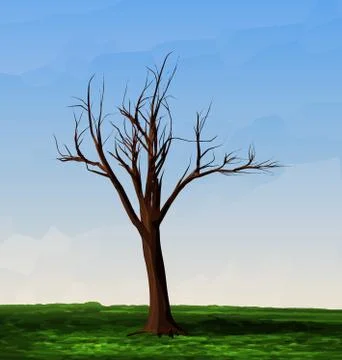 Abstract landscape with tree and field Stock Illustration