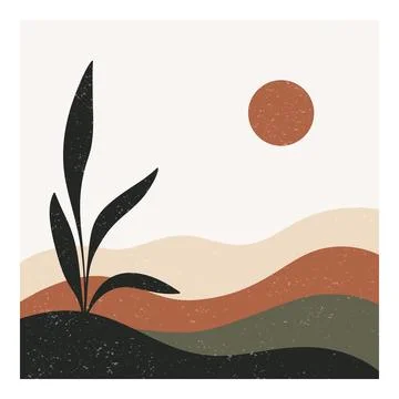 Abstract Landscape, Vector Illustration. Minimal Boho Landscape with Plant,.. Stock-Illustration