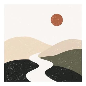 Abstract Landscape Wall Art, Vector Illustration. Minimalist Landscape Post.. Stock Illustration