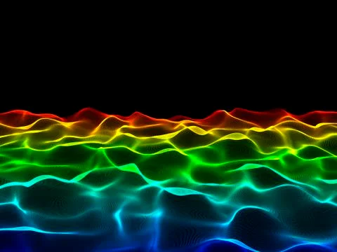 Abstract landscape. Wave surface of particles. Black background. Stock Illustration