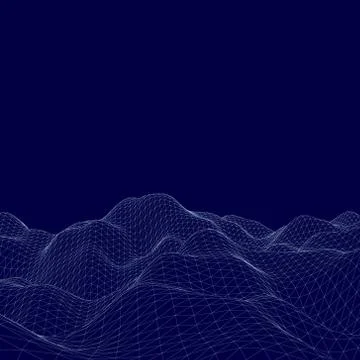 Abstract landscape. Wave surface.  Vector outline illustration. Illustrazione stock
