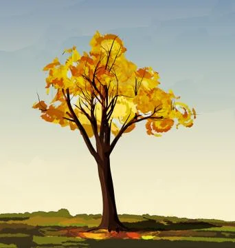 Abstract landscape with yellow tree Illustrazione stock