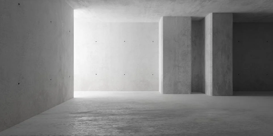 Abstract large, empty, modern concrete room, indirect light from the left, do Ilustración de archivo