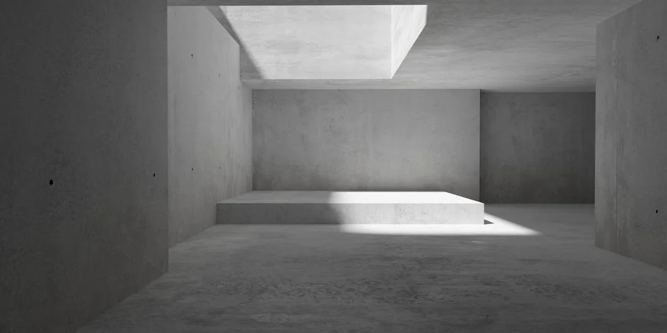 Abstract large, empty, modern concrete room, with ceiling opening in the corn Stock Illustration
