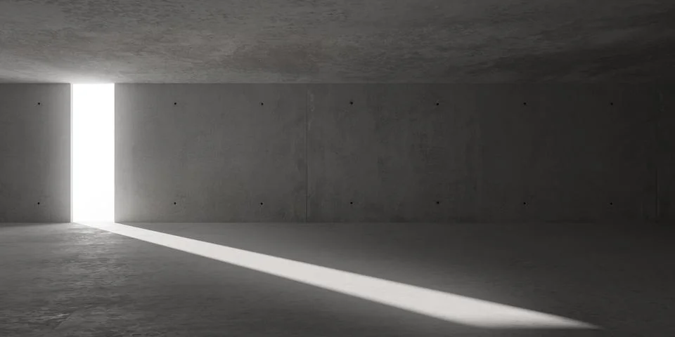Abstract large, empty, modern concrete room, light from door opening in bac.. イラスト素材