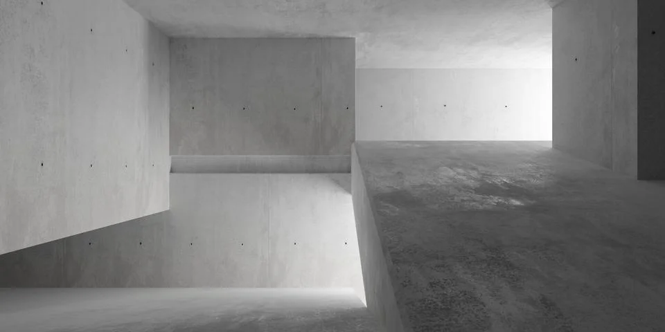 Abstract large, empty, modern concrete room with ramps, indirect light and .. Stock Illustration