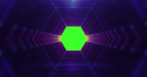 Abstract laser glow lights rotating in concentric esagonal, rainbow psychedelic Video stock 96034138