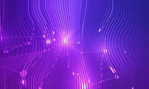 Abstract Lavender 3D Background with Wavy Glowing Lines and Bright Central .. Illustrazione stock