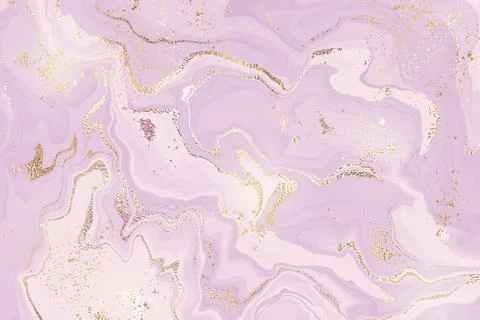 Abstract lavender liquid marble or watercolor background with glitter foil Illustrazione stock