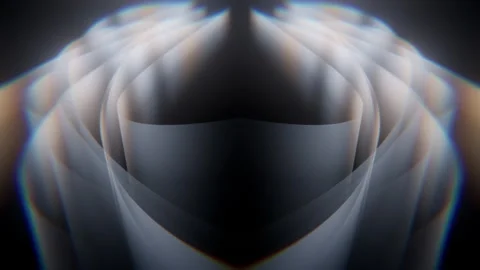 Abstract Layered Arch Forms with Chromatic Aberration Glow on Dark Background Stock Footage 336334338