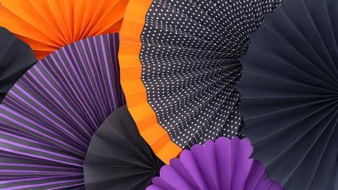Abstract Layered background of multi-colored paper fans. Stock Photos