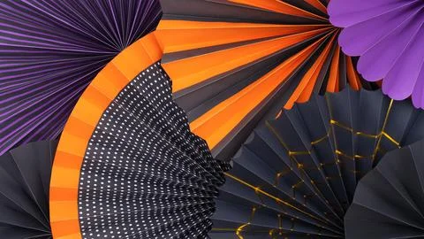 Abstract Layered background of multi-colored paper fans. Stock Photos